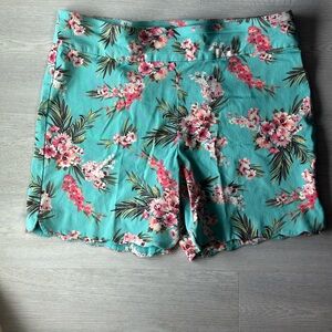 Counterparts Blue and Pink Bermuda Shorts Floral Design- Scalloped
